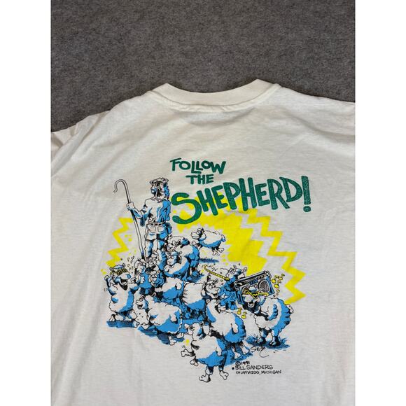 VINTAGE 90s Dont Follow The Sheep Shirt Mens XL White Graphic Jesus God Tee - Picture 8 of 9